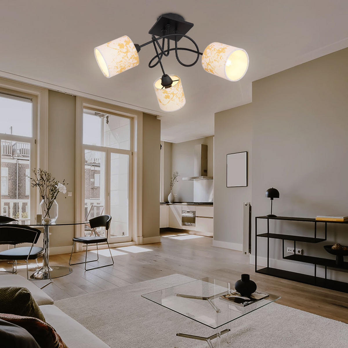 LED DECKENLEUCHTE Metall Weiß Textil - Weiß, Holz (46/46/27.5cm) - Globo Lighting