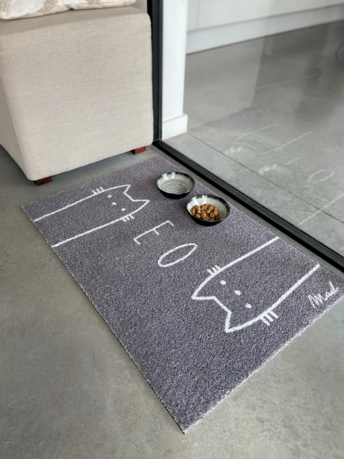 OUTDOOR FUßMATTE "Catty" mit Tiermotiv Katze "Meow" grau 50 x 75 cm - Hellgrau/Grau, Kunststoff/Textil (50/75cm) - MAD ABOUT MATS