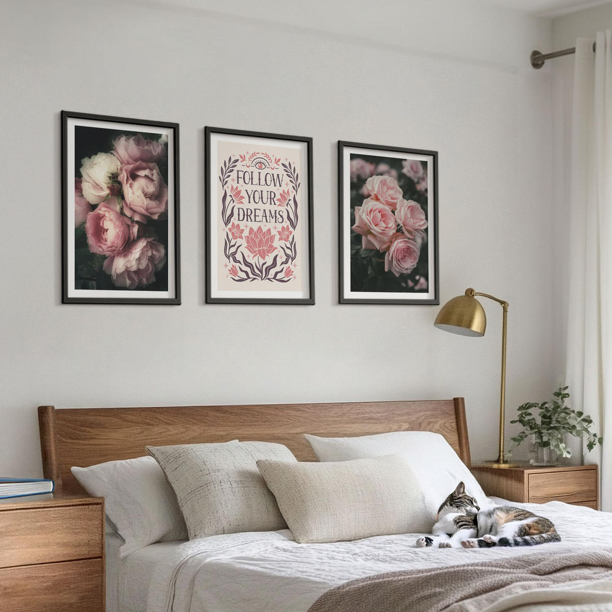 WANDBILDER 3er-Set - 40x60 cm Schwarzer Rahmen - Vintage-Rosenträume-Inschrift - Schwarz, Kunststoff (40/60cm) - ArtPrintCave