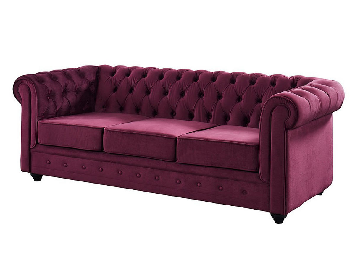 SOFA ohne Schlafmöglichkeit - -Sitzer - Samt, Stoff - Bordeaux - - Bordeaux, Textil (205/72/88cm) - Vente-Unique