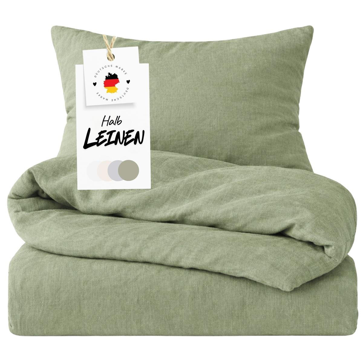 BETTWÄSCHE Halbleinen 155x220 cm aus 55% Baumwolle 45% Leinen, Bettbezug 155 x 220 - Grün - Grün, Textil (155/220cm) - Carpe Sonno