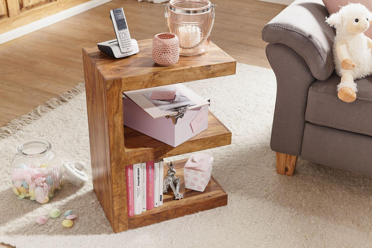 BEISTELLTISCH Massivholz E-Konstruktion Cubeform Handgefertigt NAKO, Braun 45x30x60 cm - Braun, Holz (30/45/60cm) - KADIMA DESIGN
