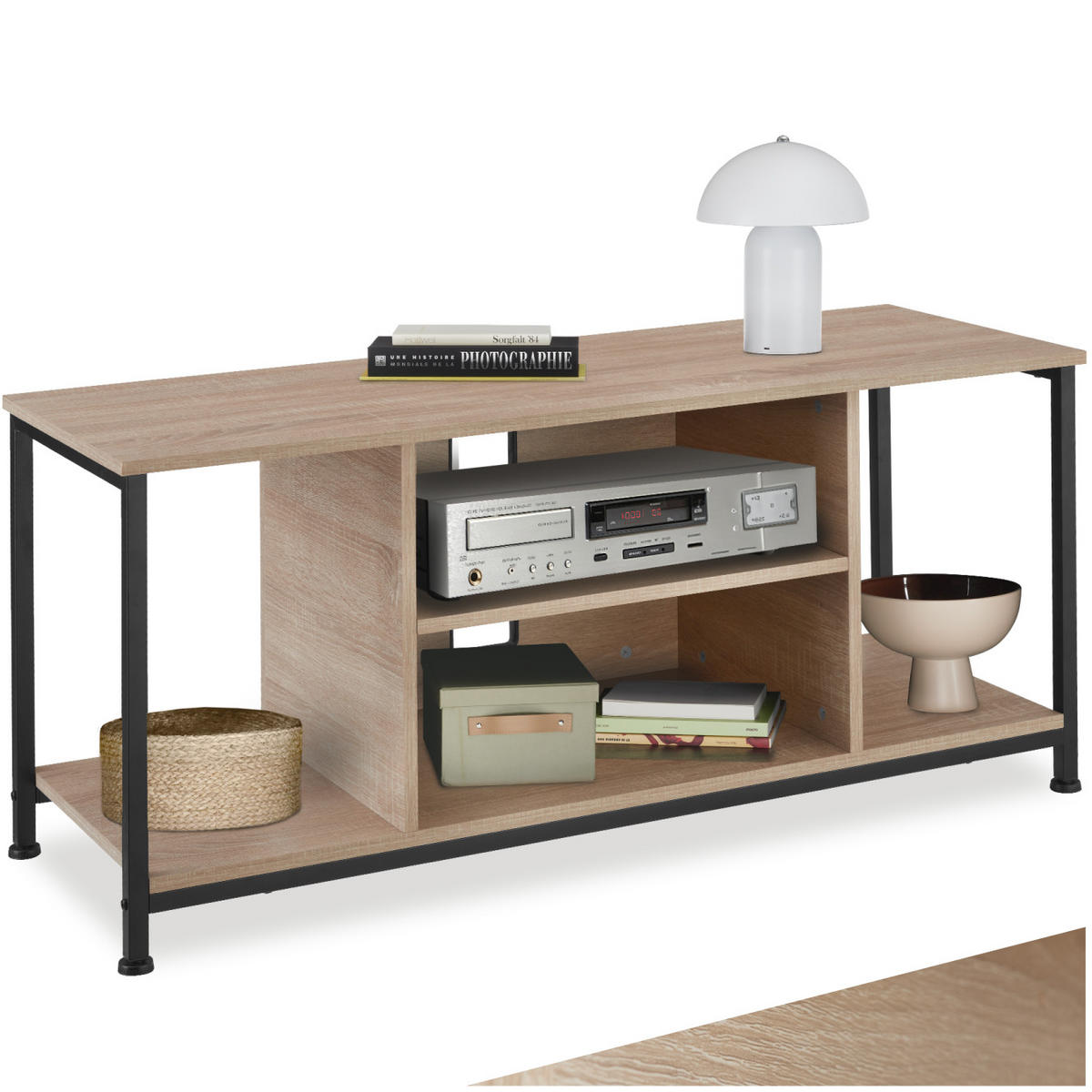 TV-REGAL Austin,110 x 40 x 50,5 cm,Industrial Holz hell, Eiche Sonoma - Naturfarben, Holzwerkstoff (40/50.5/110cm) - tectake