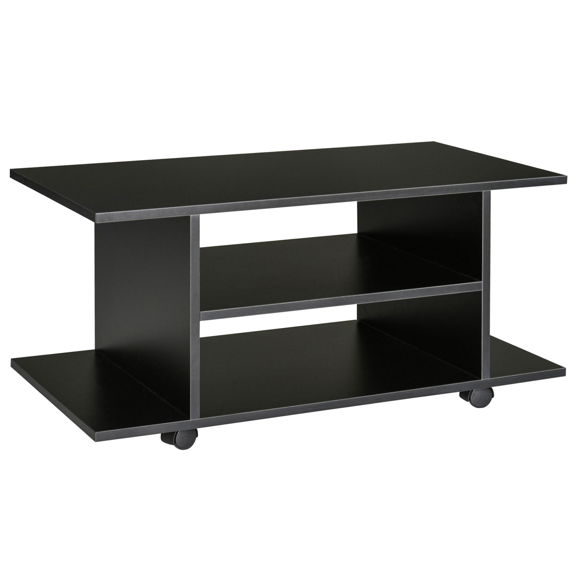 TV-BANK Schwarz 80/40/40 cm, auf Rollen, mit Ablagen - Schwarz, Holz (80/40/40cm) - PANGIVO