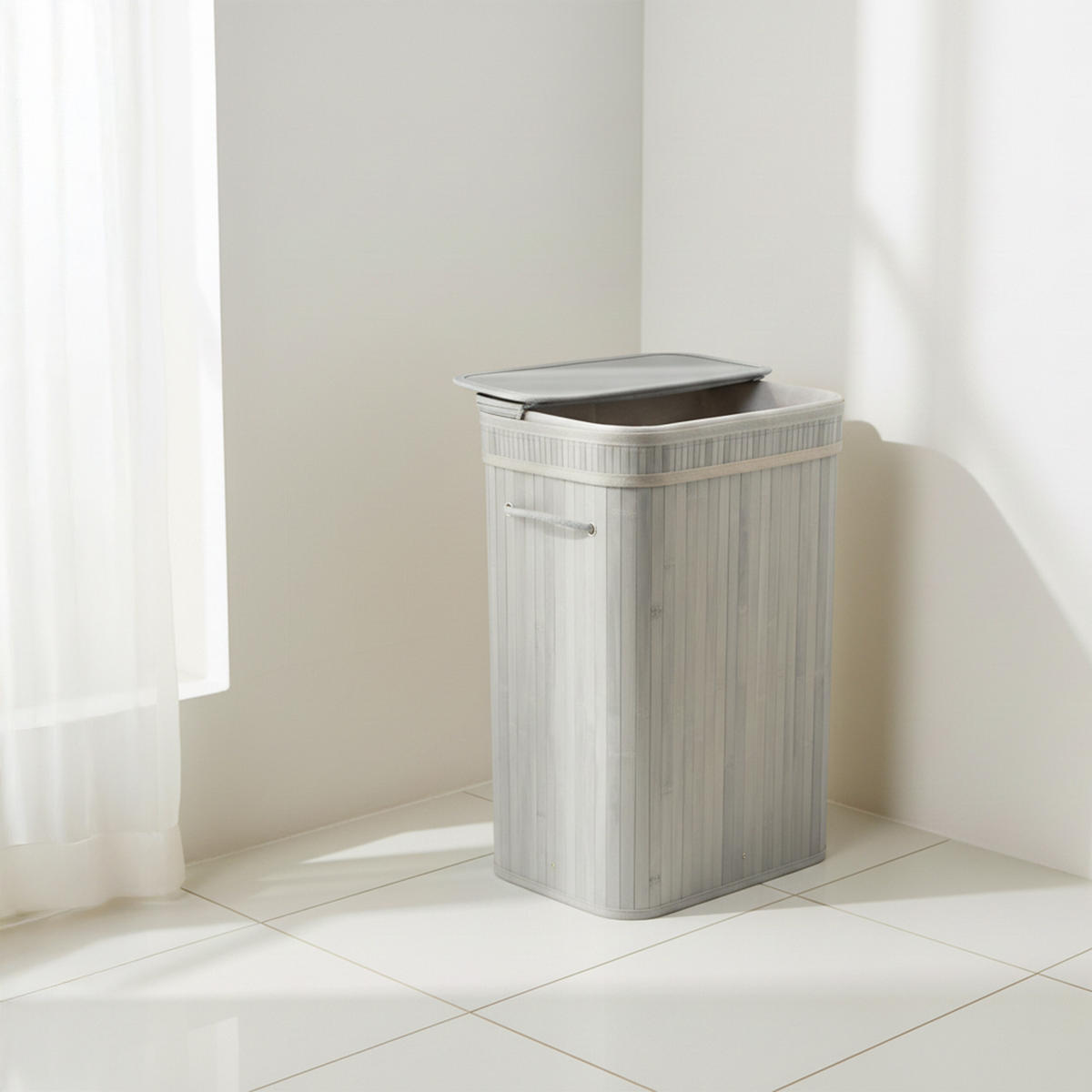 KÔŠ na prádlo - sivá, drevo/textil (30/40/60cm) - Relaxdays