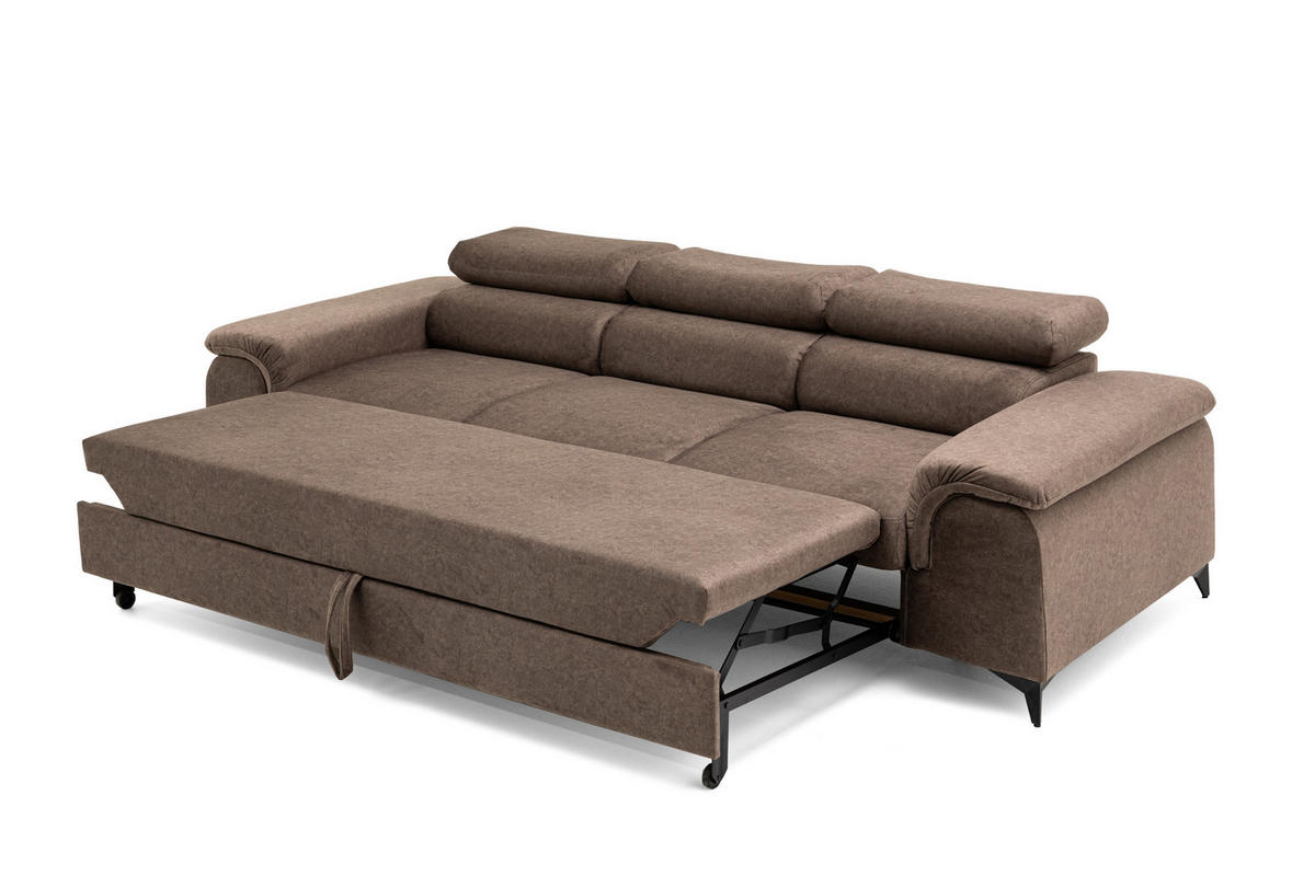 3-SITZER-SOFA PLAZA mit Schlaffunktion 127x195 Velours Braun - Schwarz/Braun, Holz/Textil (260/90/100cm) - Muffo