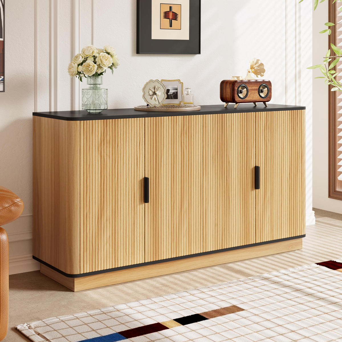 SIDEBOARD 4 Türen Riffelung Holzoptik Stauraum modern - Naturfarben, Holzwerkstoff (40/75/139cm) - FLIEKS