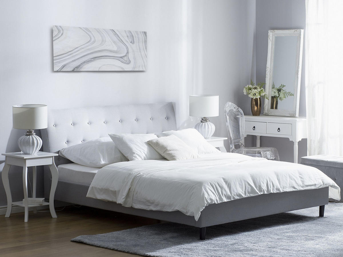 POLSTERBETT mit Lattenrost 140x200 cm Grau Saverne - Hellgrau, Textil (140/200cm) - Beliani