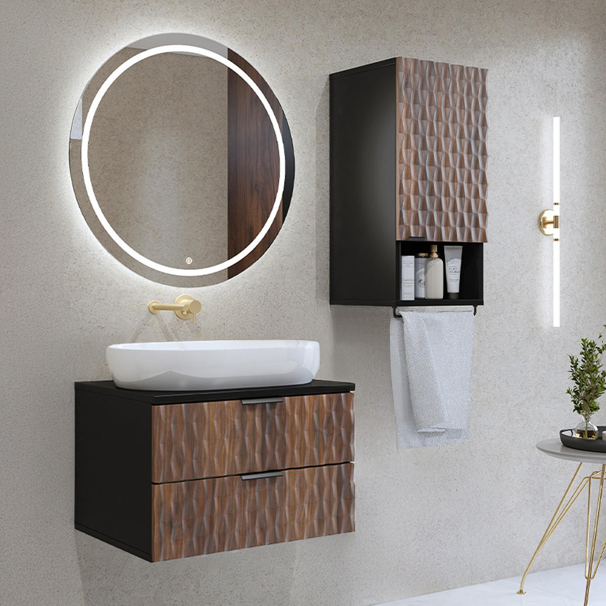 BADMÖBEL 63cm Nevia 2er-Set Holz und Schwarz - Schwarz, Holzwerkstoff (63/40/48cm) - Petits-meubles