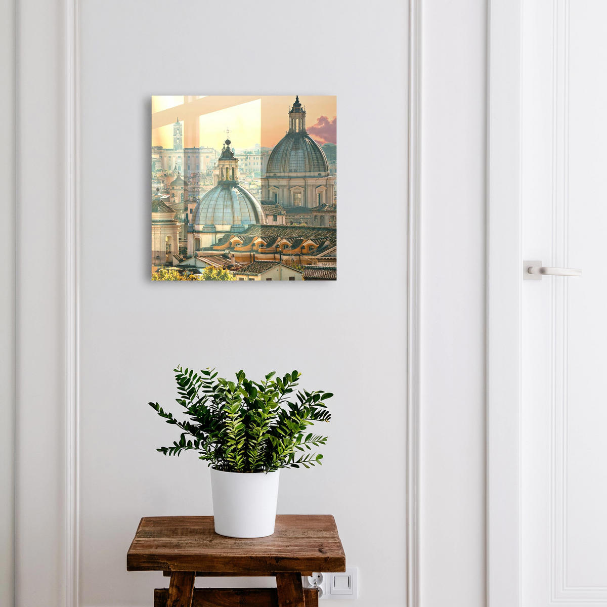 SCHLÜSSELBOX Schwarz 30x30 cm- Türöffnung nach rechts - Stadtpanorama - Beige, Metall (30/30/5cm) - TULUP