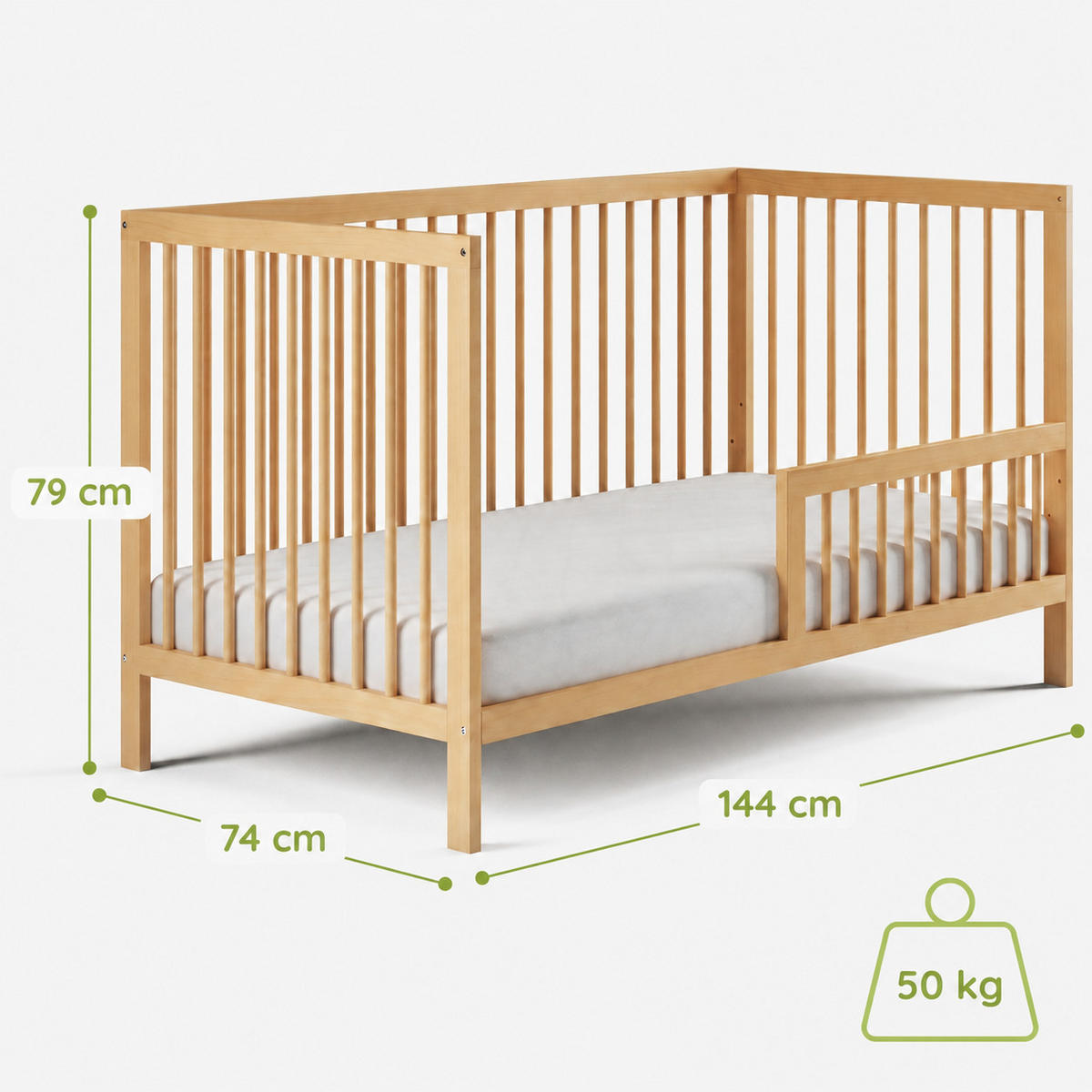 BABYPOSTÝLKA s poloviční boční zábranou 70x140 cm v přírodní barvě - přírodní, dřevo (70/140cm) - Kids Collective