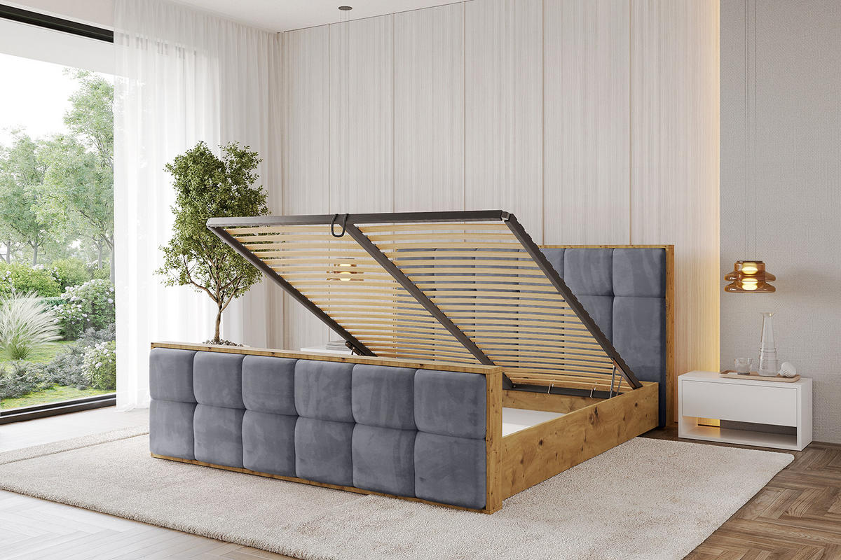 POLSTERBETT mit Bettkasten, Fußteil und Lattenrost, Boxbett ohne Matratze - ENZO7-Z 160x200 Dunkelgrau - Dunkelgrau, Holzwerkstoff/Textil (160/200cm) - ALTDECOR