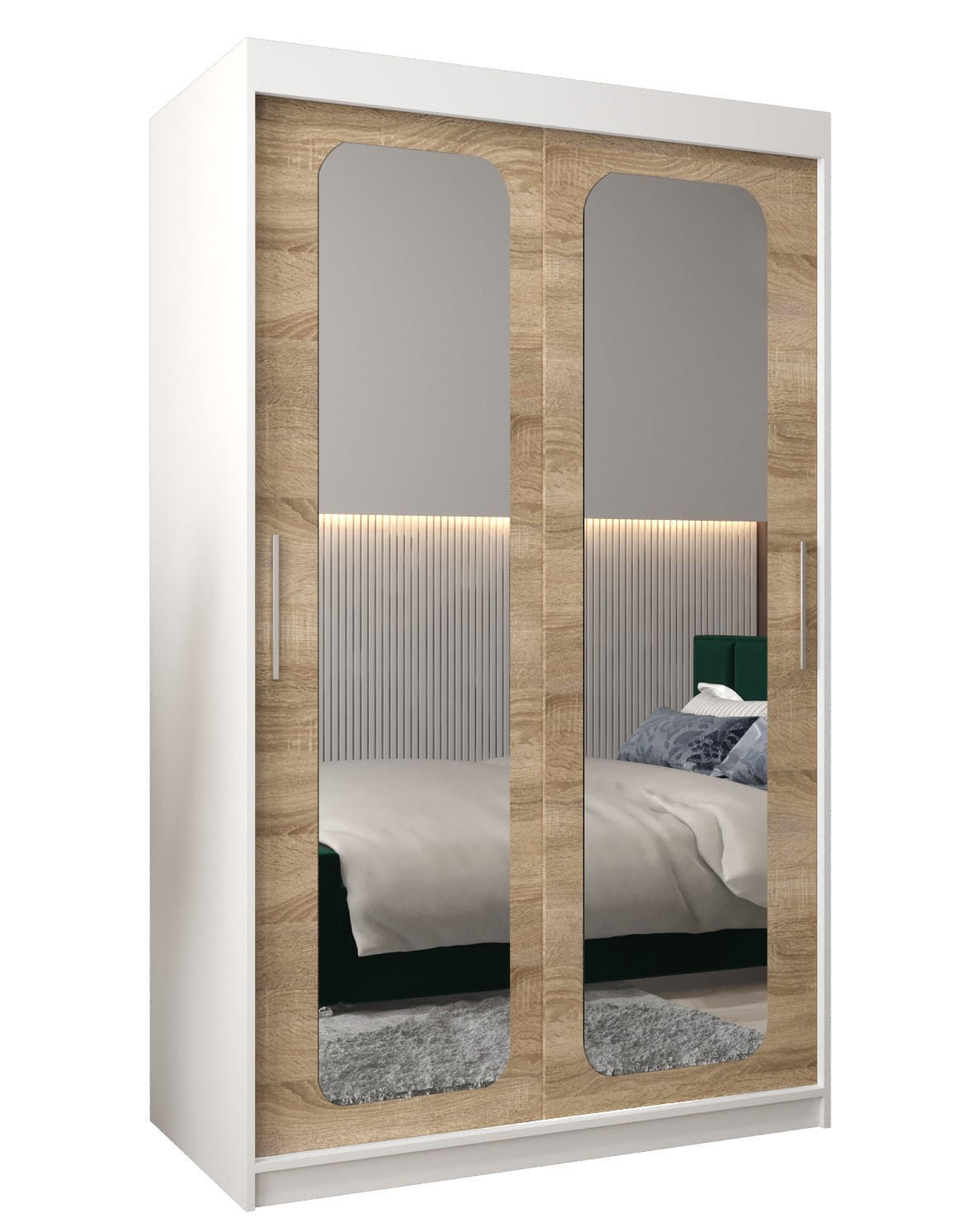 SCHWEBETÜRENSCHRANK 200/120/62 2-türig - Silberfarben/Weiß, Holz/Kunststoff (120/200/62cm) - Abiks Möbel