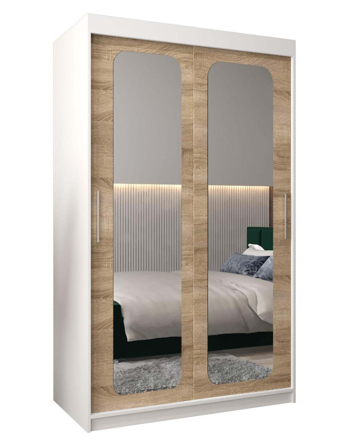 SCHWEBETÜRENSCHRANK 200/120/62 2-türig - Silberfarben/Weiß, Holz/Kunststoff (120/200/62cm) - Abiks Möbel