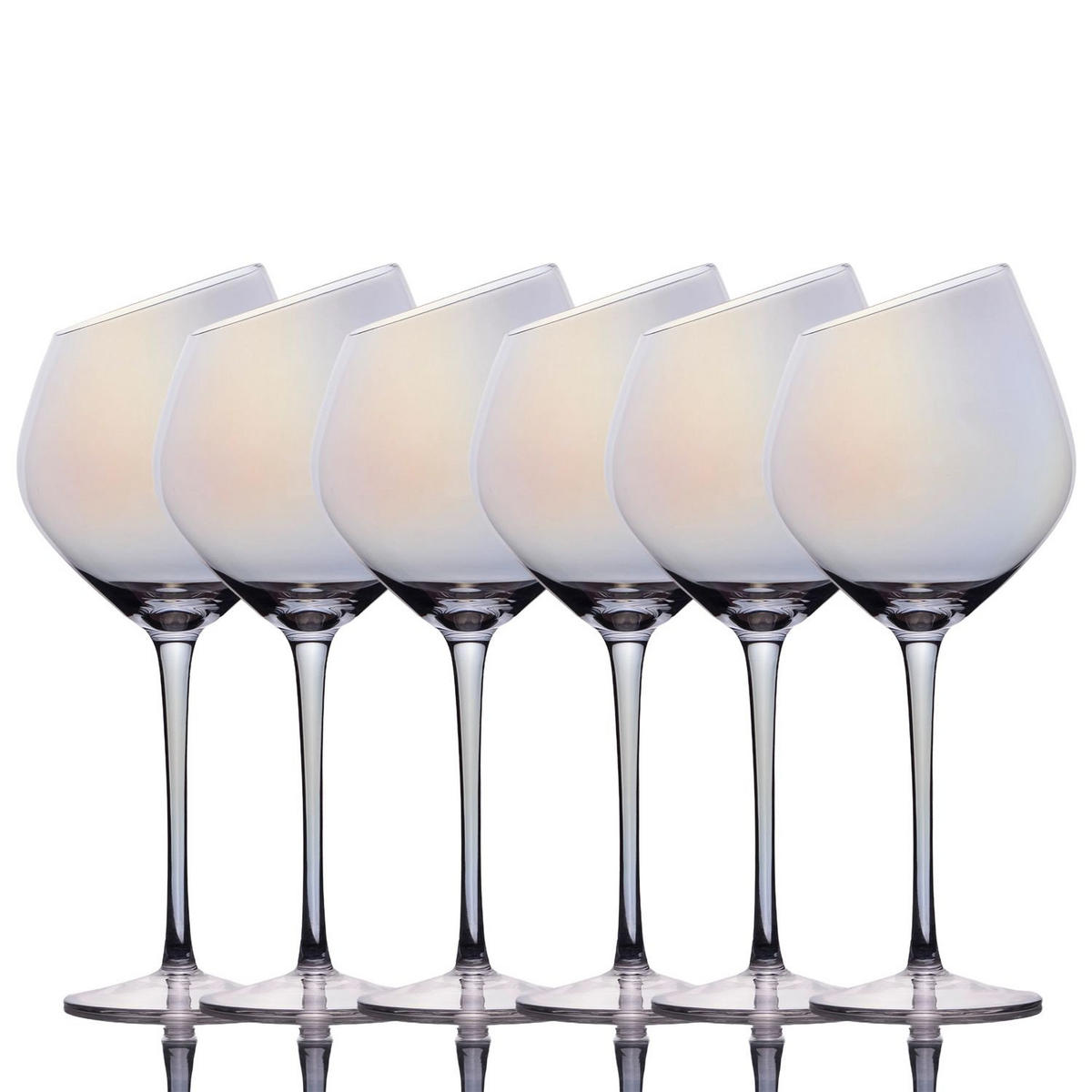 WEIN GLAS SET moderne Kante Regenbogen Schimmer 470 ml (6er-Set) - Transparent, Glas (0.47L) - Intirilife