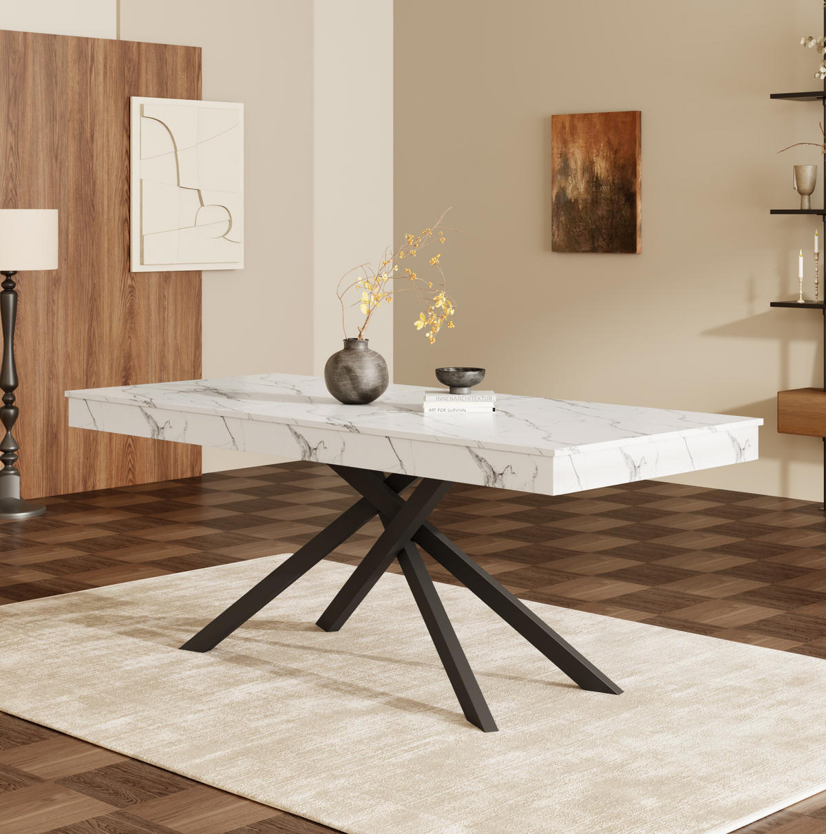 JEDILNA miza 140/180/80 cm z raztegljivo ploščo, 93 mm debelo ploščo in stabilnimi križnimi nogami, Bela - bela, leseni material (180/80/76cm) - Redom
