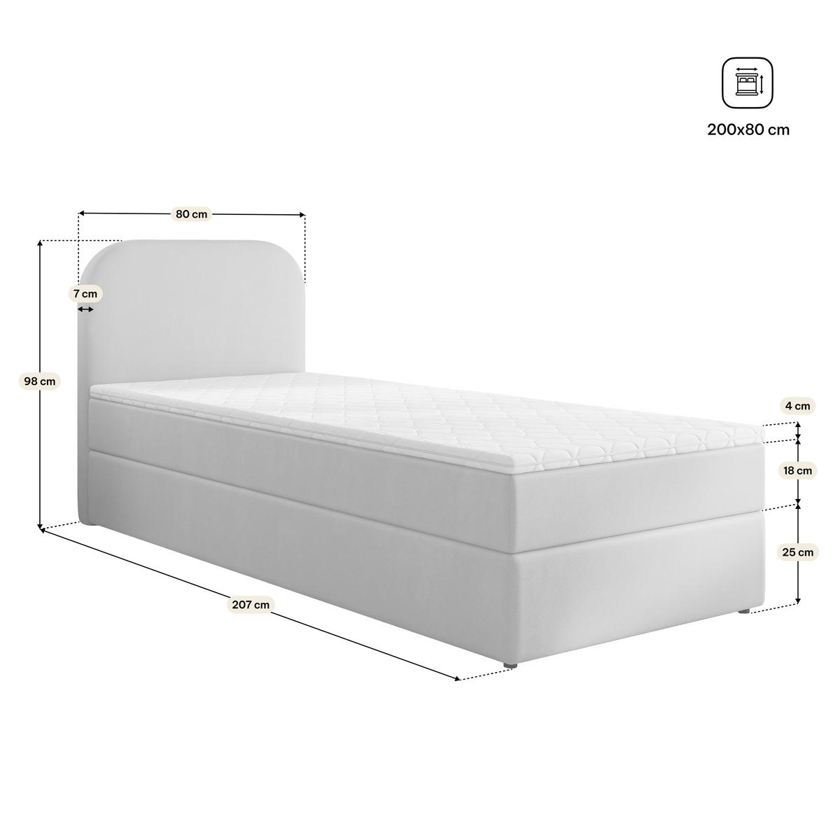 BOXBETT CERIA 80x200 cm mit Matratze und Topper - Beige - Beige, Holz/Textil (80/200cm) - MASSENO