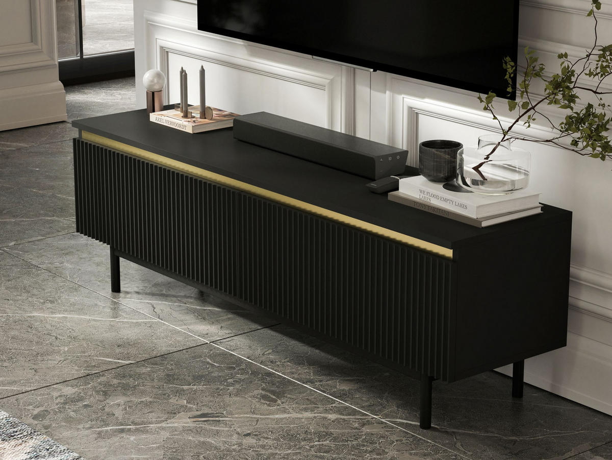 TV-SCHRANK Selene Schwarz Matt mit Metallrahmen 140 cm - Schwarz, Holzwerkstoff (140/44/35cm) - Meble Lindner