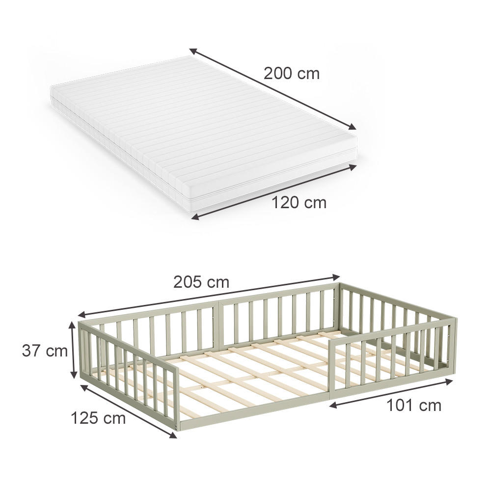 BODENBETT AUS METALL Minno Greige 120x200 mit Matratze - Greige, Metall - VitaliSpa