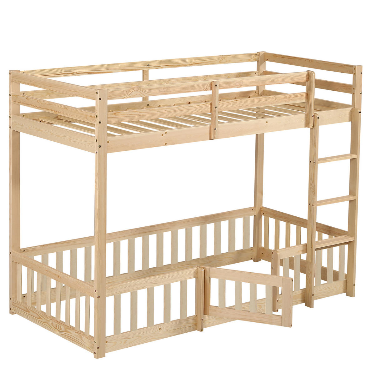 ETAGENBETT aus Massivholz 90x200 cm in Natur mit rechtwinkliger Treppe - Naturfarben, Holz (90/200cm) - Modfu