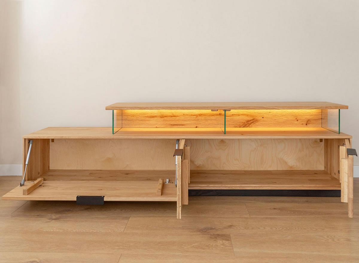 WOHNWAND Tirano 3er-Set Eiche Natur - Eichefarben/Schwarz, Holz/Metall (326/147/39cm) - Feldmann-Wohnen