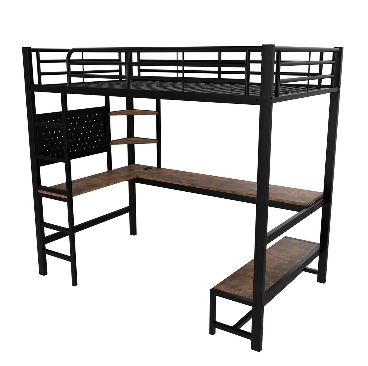 HOCHBETT 90/200 cm aus Metall mit Schreibtisch und LED-Leiste Schwarz - Schwarz, Metall (90/200cm) - Modenvie
