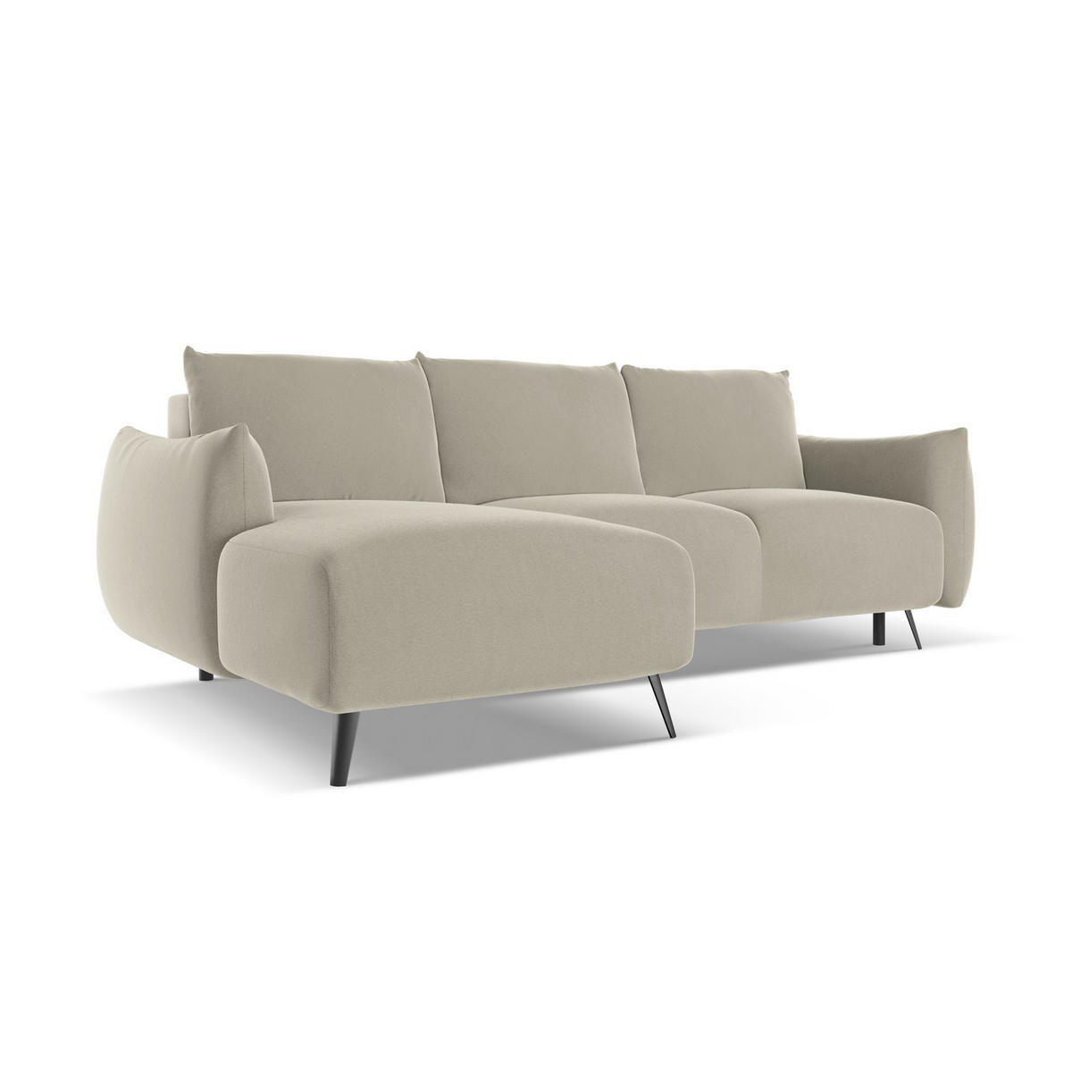ECKSOFA mit Schlaffunktion Samt Stoff Creme - Perlmutt/Creme, Textil/Metall (162/242cm) - LaMiaSofa