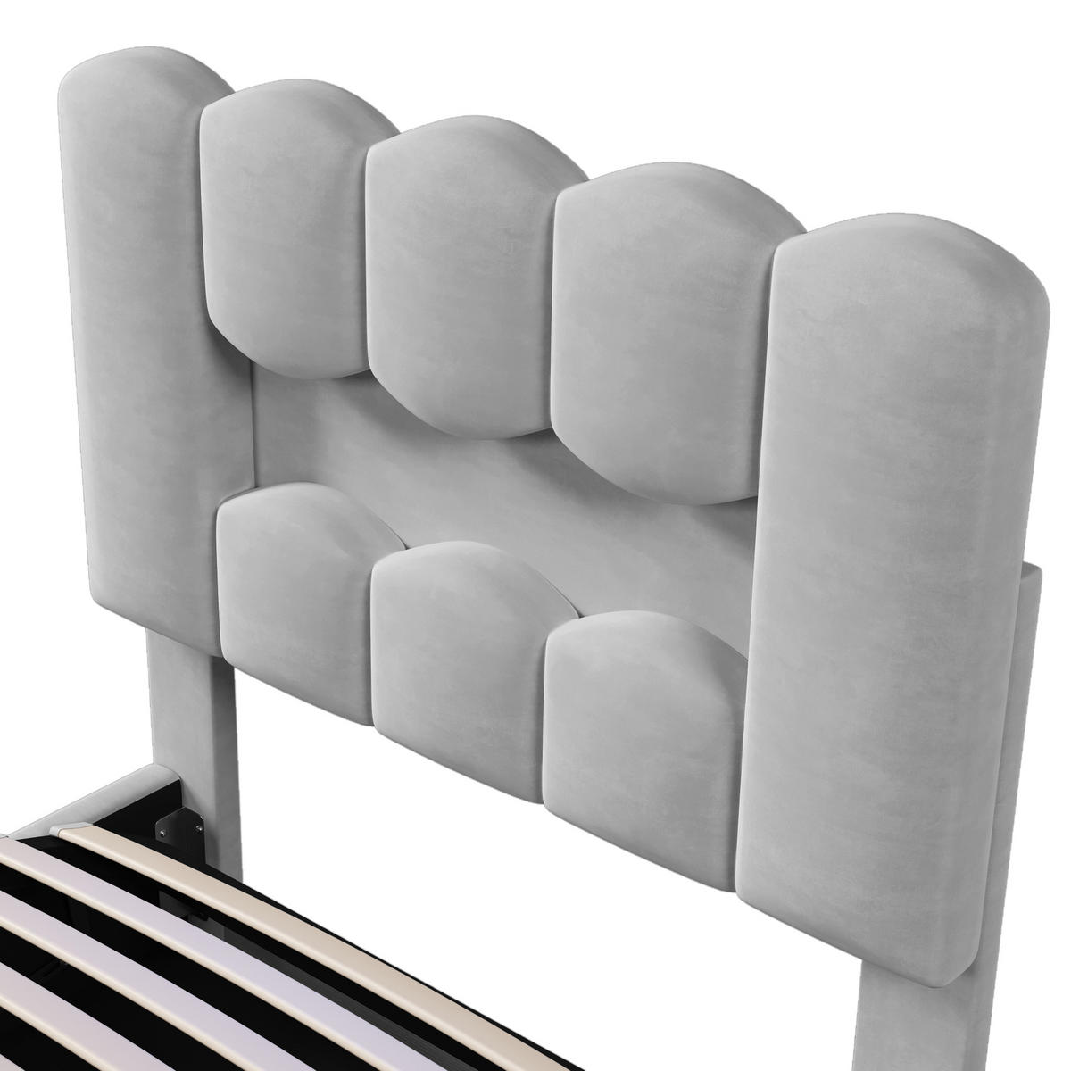 POLSTERBETT 90x200cm Grau Samt LED-Licht Hydraulik Kopfteil - Grau, Holz (90/200cm) - FLIEKS