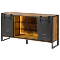 SIDEBOARD Mango / Altholz 180x45x90 natur / grau lackiert / Metall grau BLACKBURN LUX #552 - Braun, Holz (180/90/45cm) - Massivmoebel24
