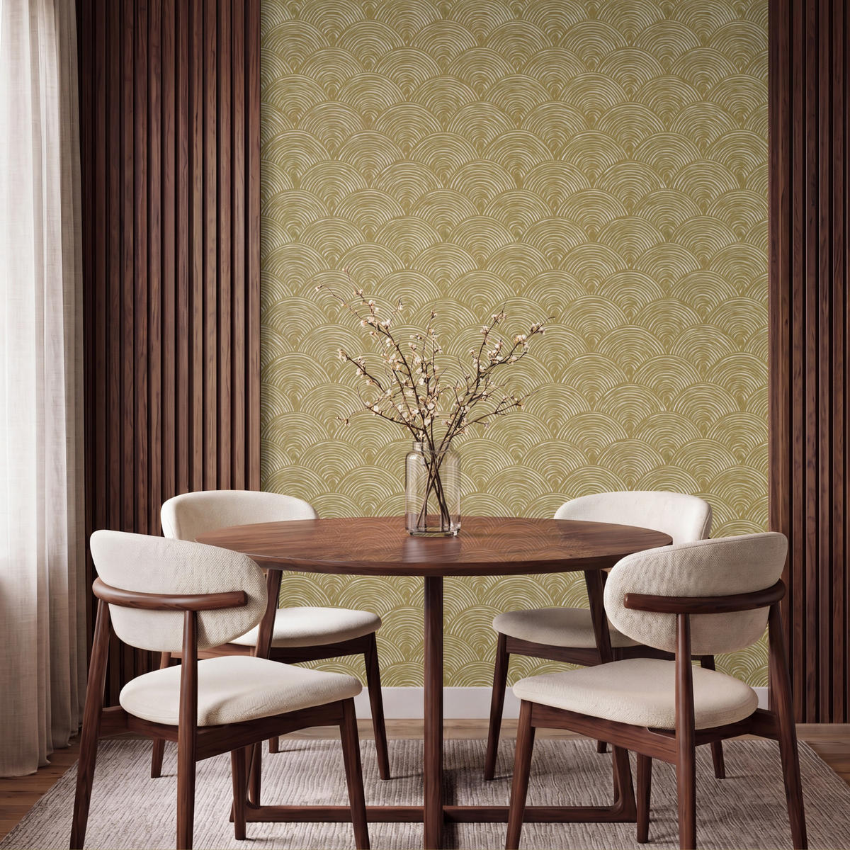 TAPETE - Fächer - Geometrisch - Grün - 160x220 cm - Goldfarben, Papier (160/220cm) - OnlyWow