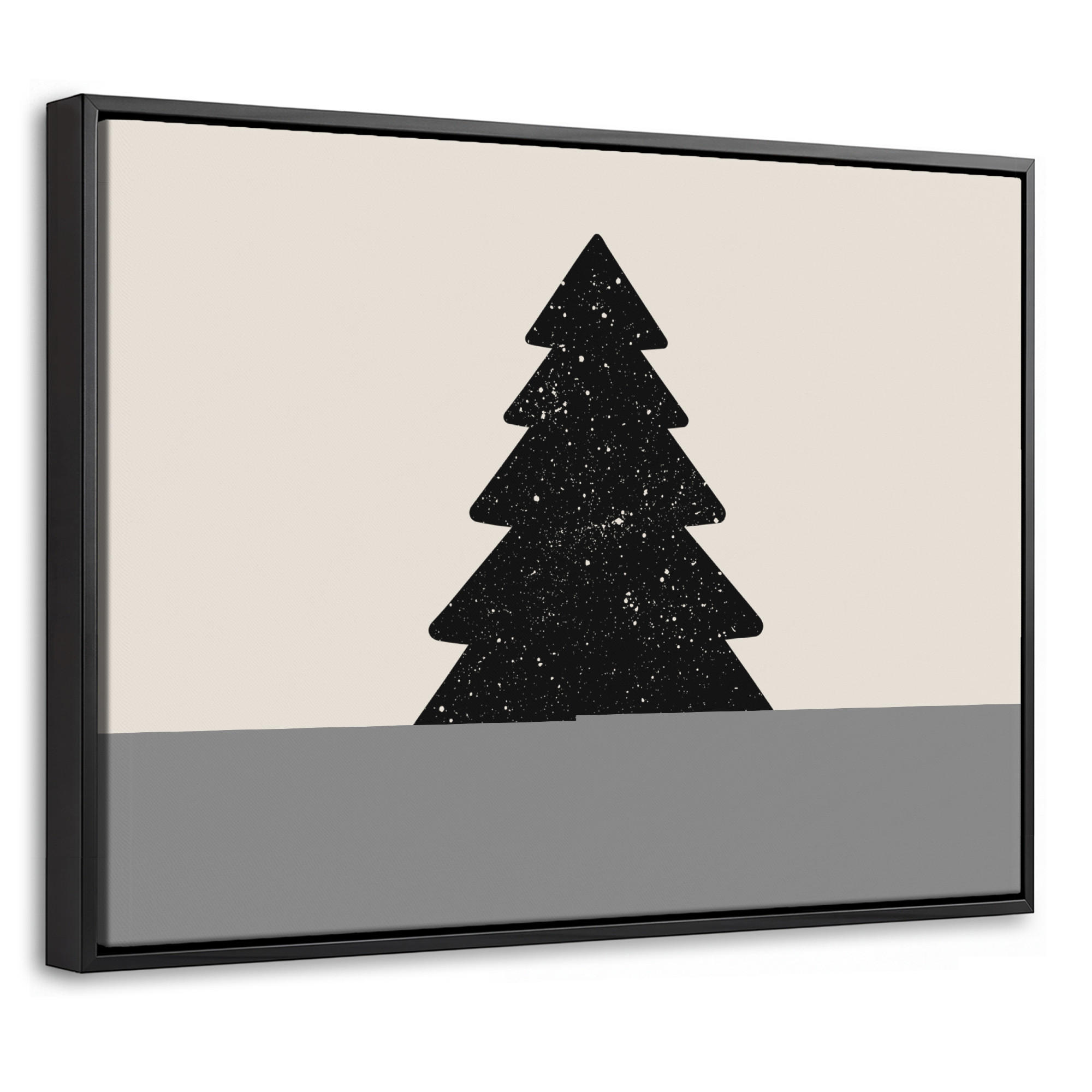 LEINWAND Bilder mit Rahmen - Weihnachtsbaum - Schwarz - Urlaub - Beige - 40x30 - Schwarz, Textil (40/30cm) - MuchoWow