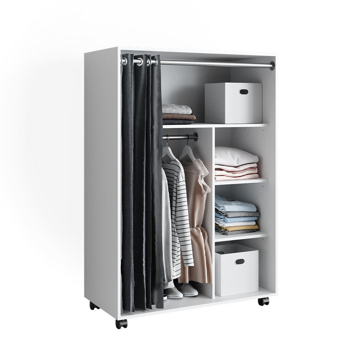 KLEIDERSCHRANK Doros Weiß 100 x 146.6 cm mit Rollen - Weiß, Holzwerkstoff (100/146.6/50cm) - Vicco