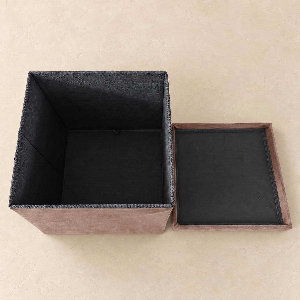 SAMT-POUF mit Stauraum 38/38/38 cm - Braun, Textil (38/38/38cm) - SCENA LIVING