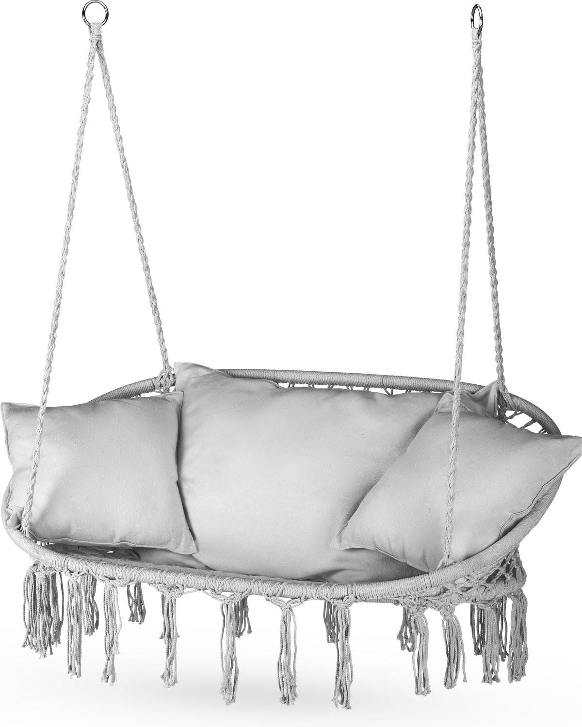HÄNGESESSEL für 2 Personen mit Kissen 130/75/37 cm, bis 200 kg - Grau, Textil (130/108/75cm) - Outtec