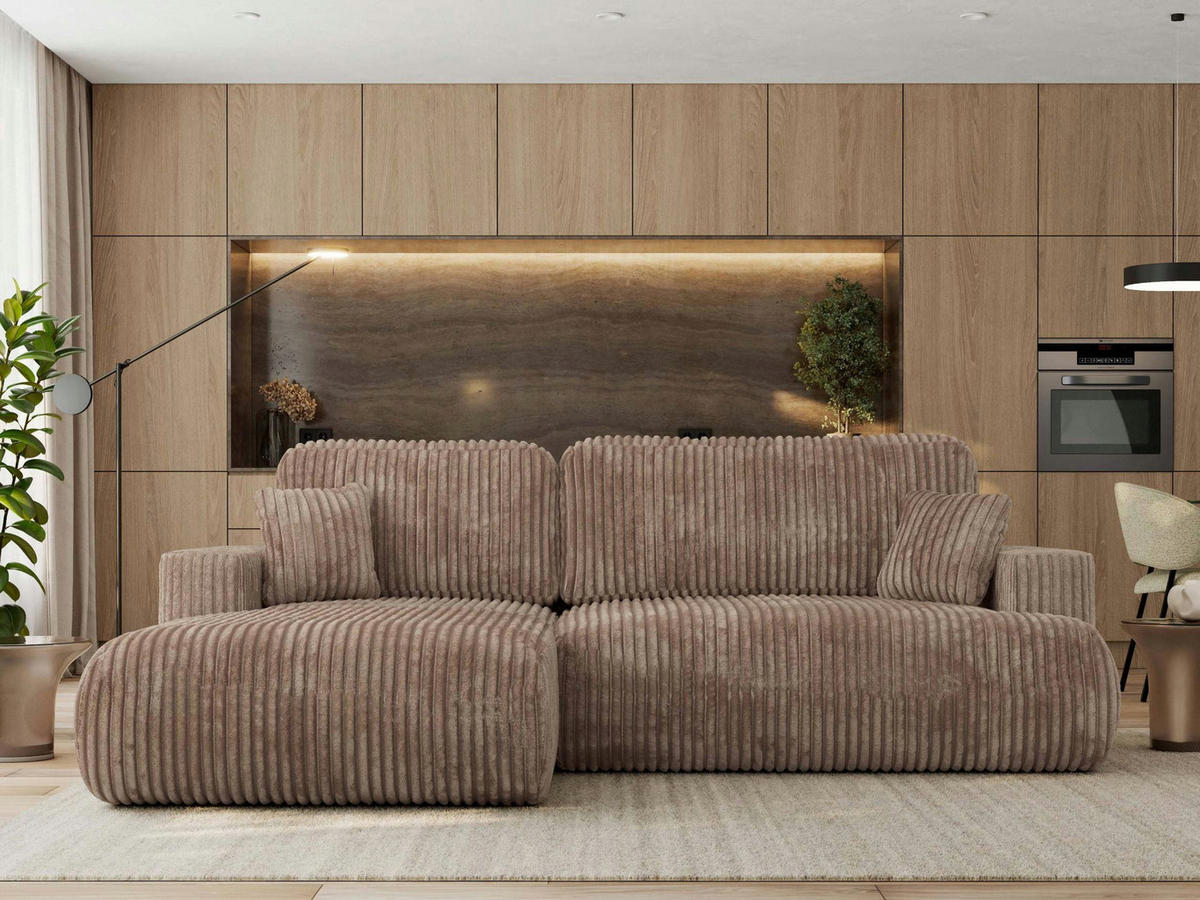 ECKSOFA OVO L Braun Cord - Links Seite - Schwarz/Braun, Kunststoff/Textil (271/195cm) - MKS