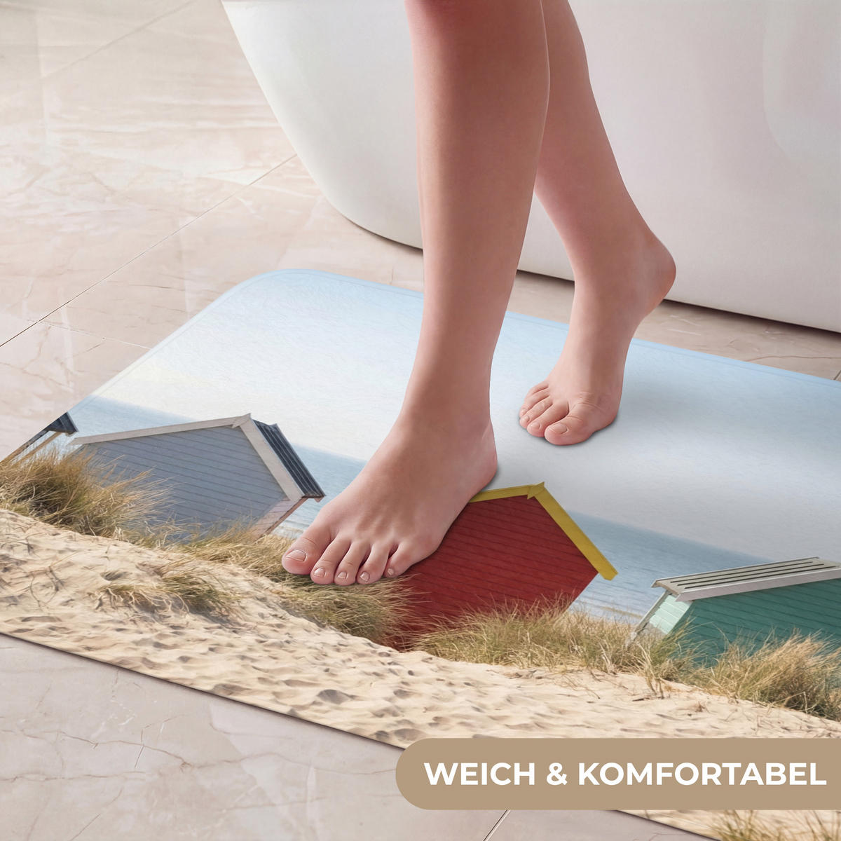KOUPELNOVÁ PŘEDLOŽKA Pláž - Chaty - Barevné - Duny 80x50 cm - různobarevná, textil/plast (80/50cm) - OnlyWow