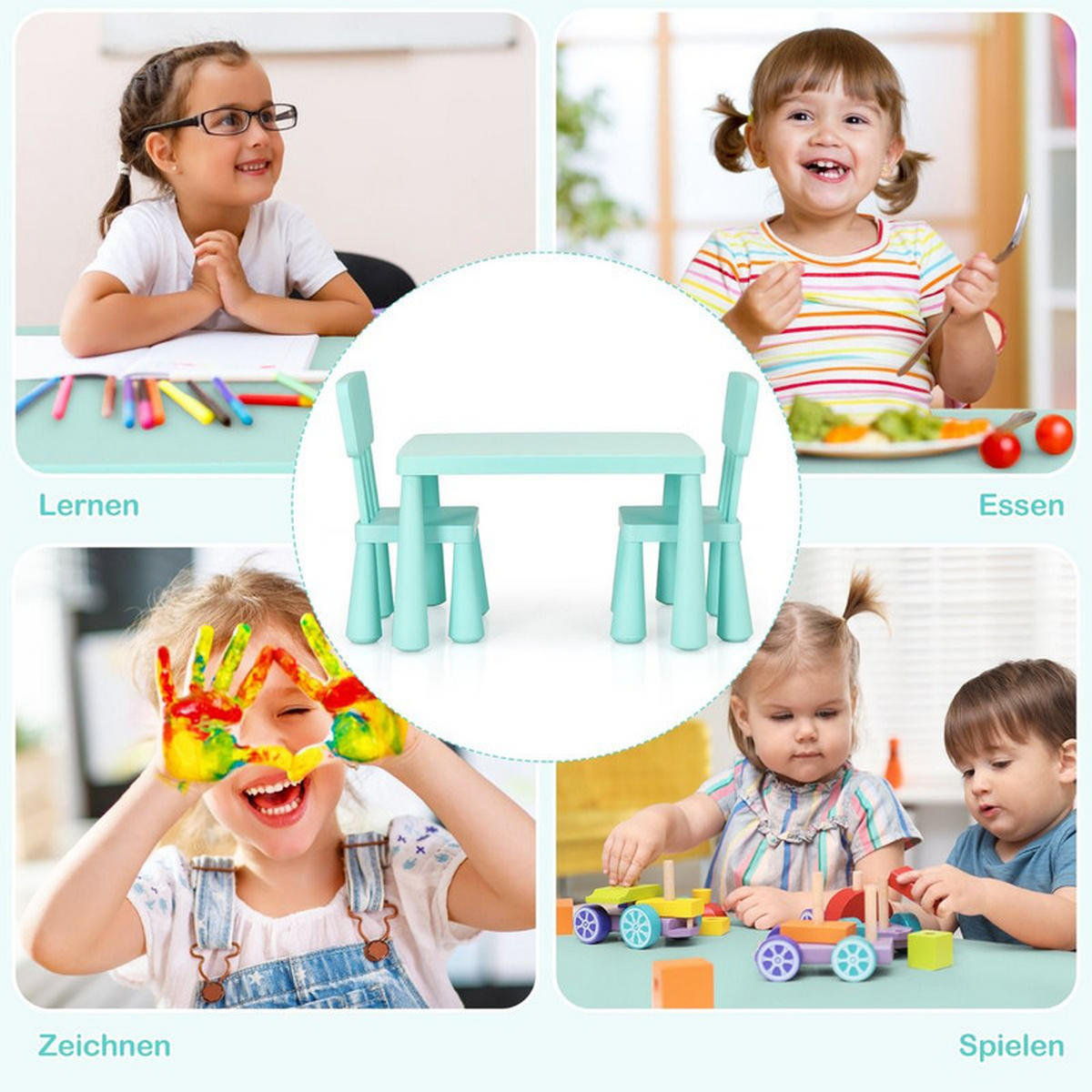 KINDERTISCH mit 2 Stühlen grün(3-tlg) - Grün, Kunststoff (76.5/49.5/54.5cm) - COSTWAY