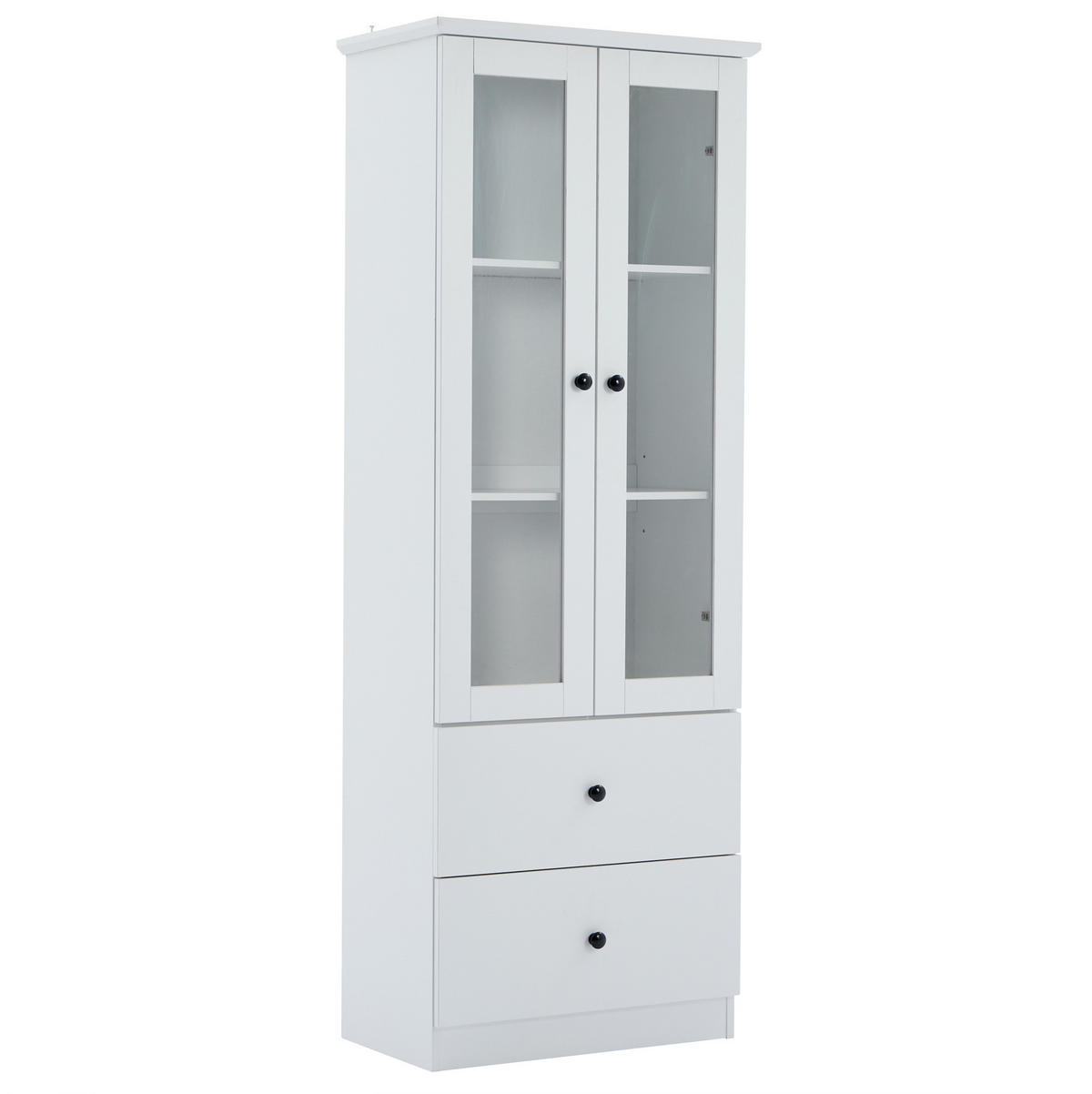 VITRINE 60/35,5/165 cm in Weiß matt mit LED-Beleuchtung und 2 Schubladen - Weiß, Holzwerkstoff (60/165/35.5cm) - Flora Grace