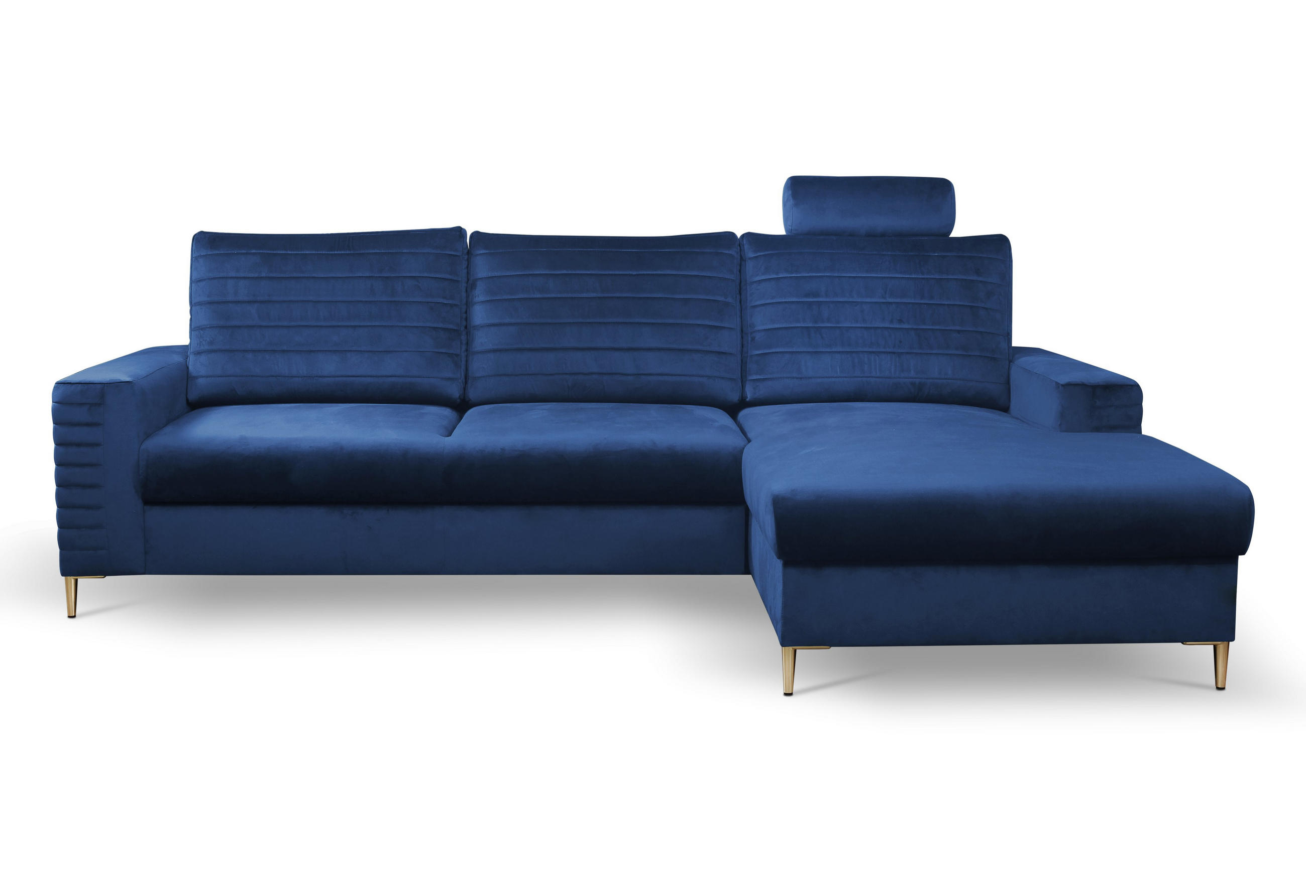 ECKSOFA GRIFO R-S Blau Velours-Stoff mit Schlaffunktion - Blau, Holz (253/165cm) - MASSENO