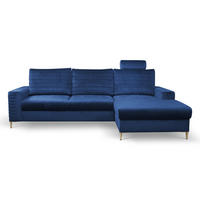 ECKSOFA GRIFO R-S Blau Velours-Stoff mit Schlaffunktion - Blau, Holz (253/165cm) - MASSENO
