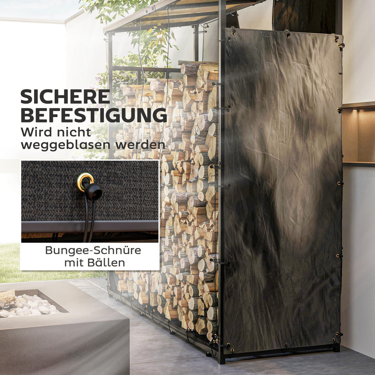 KAMINHOLZREGAL 148 x 62 cm - Schwarz, Kunststoff (62/0.1/148cm) - Outsunny