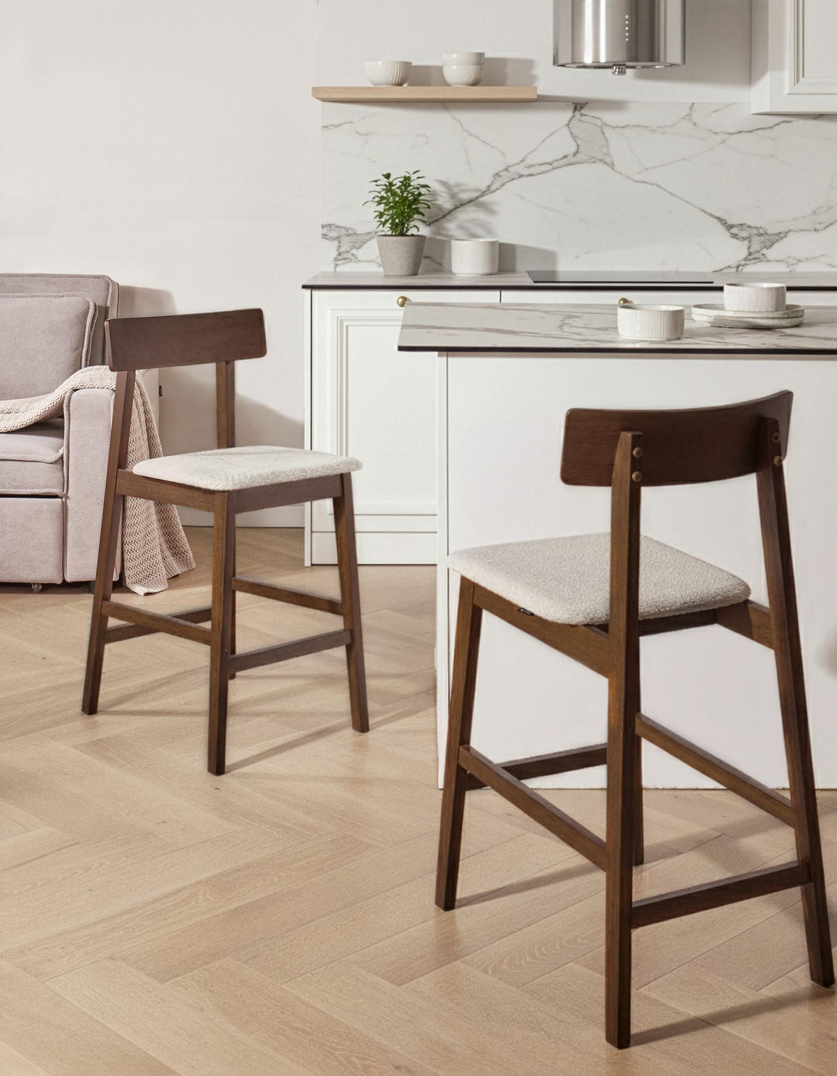 BARSTUHL 2er-Set Holz Dunkelbraun/Taupe Isanti - Dunkelbraun, Holz (44/92/54cm) - Beliani