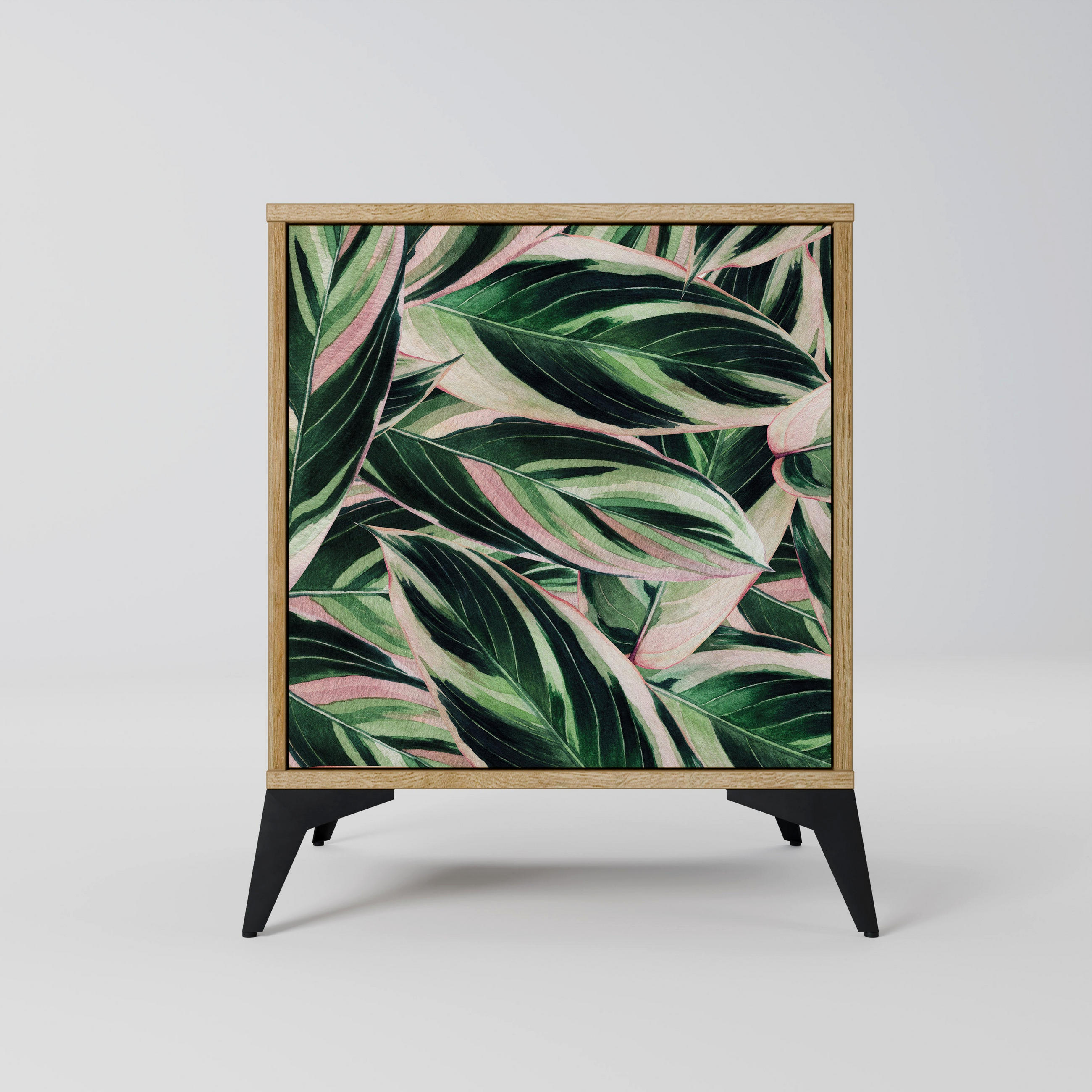 SIDEBOARD EERIE STROMANTHE, Eichefarben, 57,5x42x70,5 cm, Schwarze Metall-Sternfüße - Eichefarben/Multicolor, Holzwerkstoff/Metall (57.5/70.5/42cm) - SpaceRebels