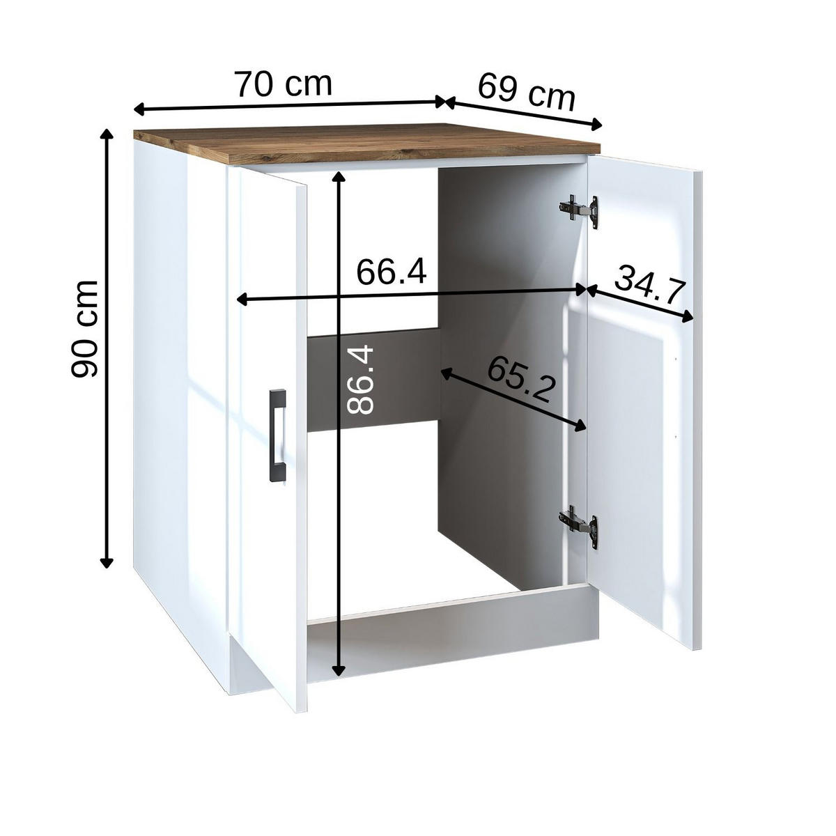 WASCHMASCHINENSCHRANK Atlantic II 70cm Breit, 90cm Hoch - Eiche Bianco, Holzwerkstoff (70/90/69cm)