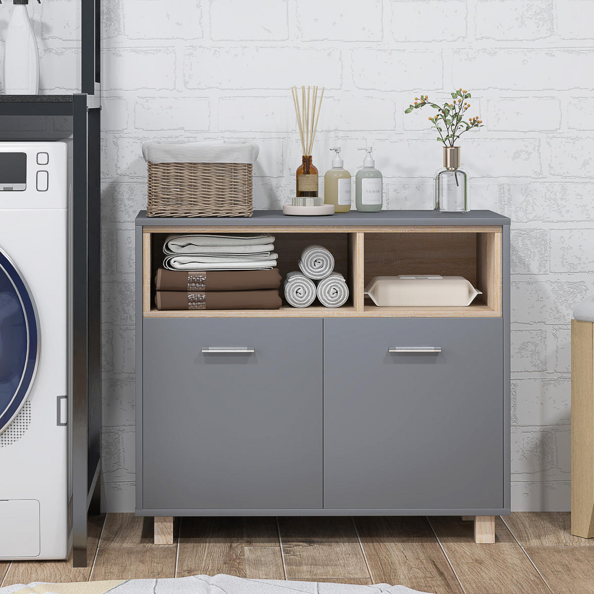 MIDISCHRANK DE-12440 80/35/70 cm Grau / Naturholz - Grau, Holzwerkstoff (35/70/80cm) - ComfortXL