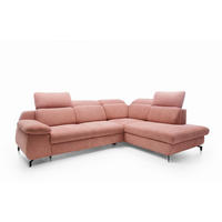 ECKSOFA BORA Rosa Velours-Stoff mit Schlaffunktion - Rosa, Holz (288/223cm) - MASSENO