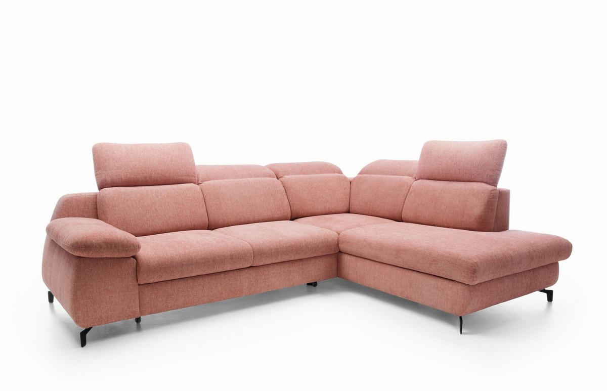 ECKSOFA BORA Rosa Velours-Stoff mit Schlaffunktion - Rosa, Holz (288/223cm) - MASSENO