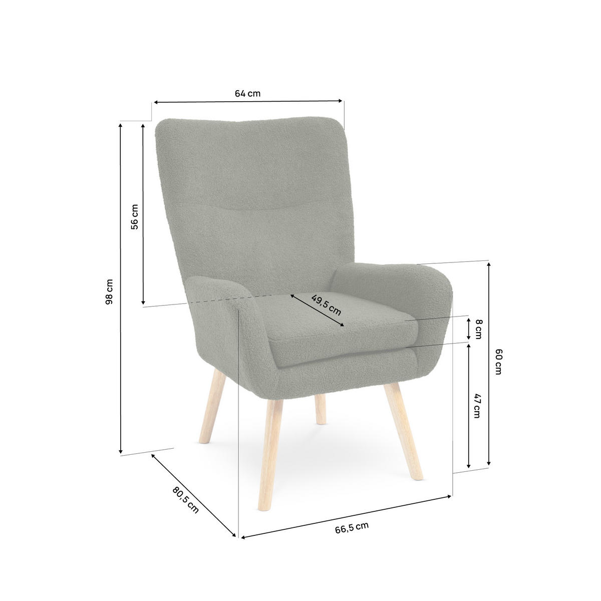 SESSEL Gaïa Moderner skandinavischer aus khakifarbenem Frotteestoff - Akaziefarben/Grün, Holz/Textil (66.5/98/80.5cm) - Sicaan