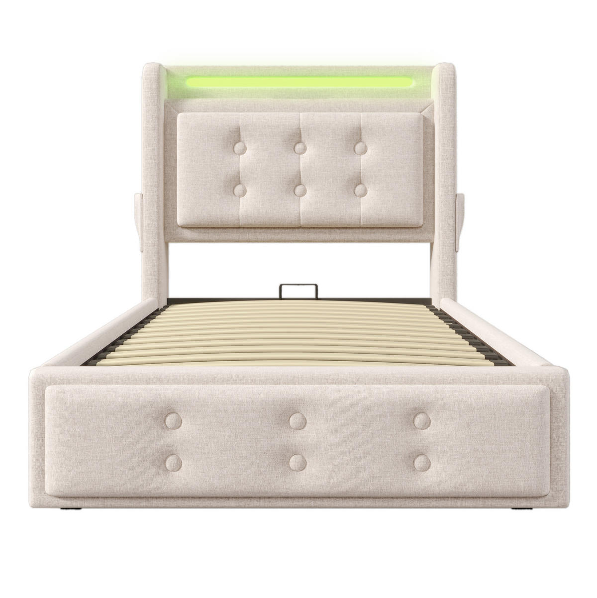 POLSTERBETT 90/200 cm Beige mit Stauraum, LED-Beleuchtung und USB- und Type-C-Anschlüssen - Beige, Textil (90/200cm) - Flora Grace