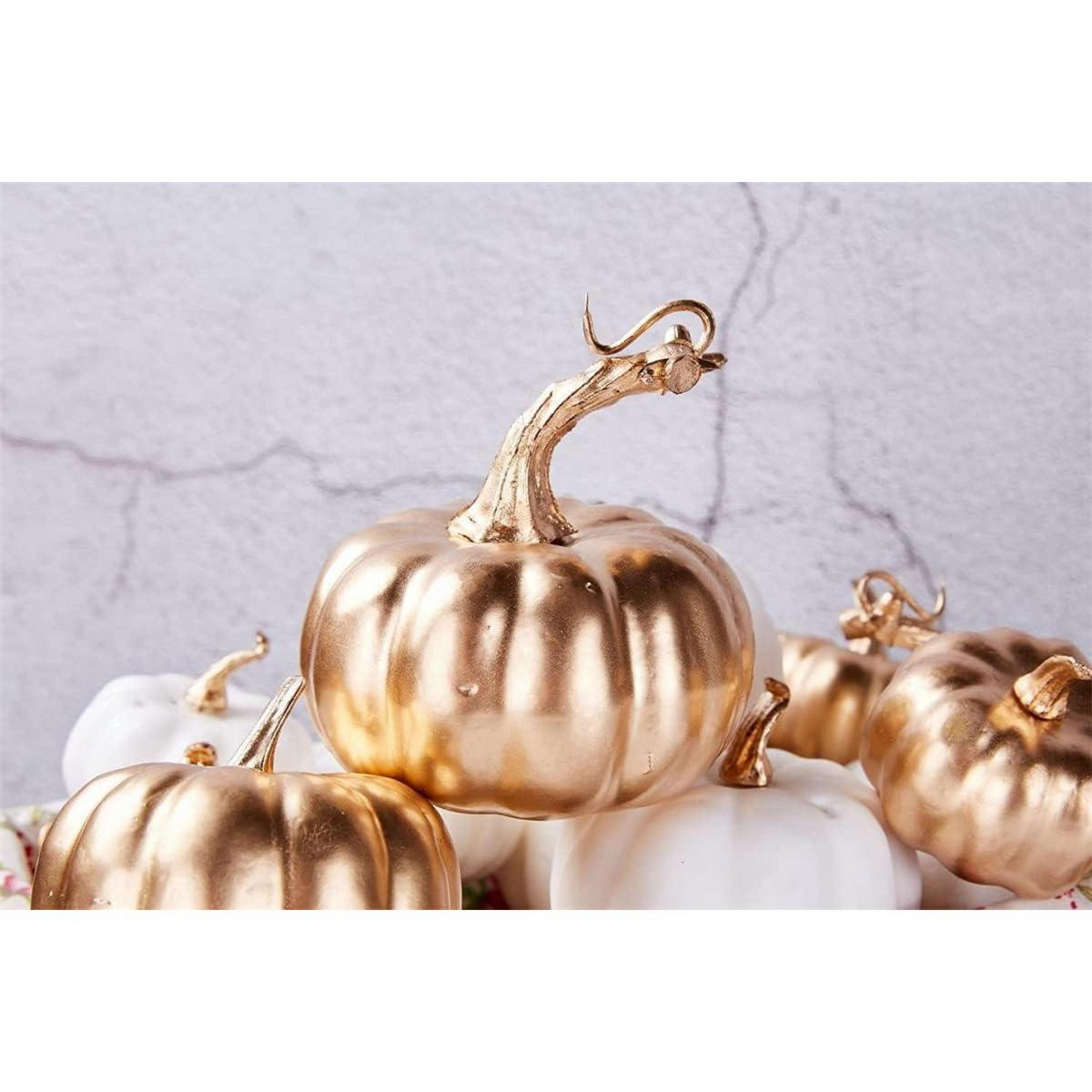 KÜNSTLICHE Kürbisse 16-teiliges Set Weiß Gold - Multicolor, Kunststoff (6cm)